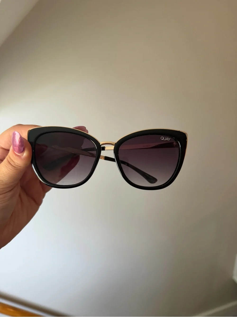 Quay Australia Black Cat Eye Sunglasses with Dark Gradient Lenses